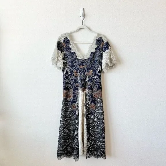 Jonathan Simkhai Dimensional Lurex Flutter-Sleeve Lace Midi Dress Blue in  Size 4
